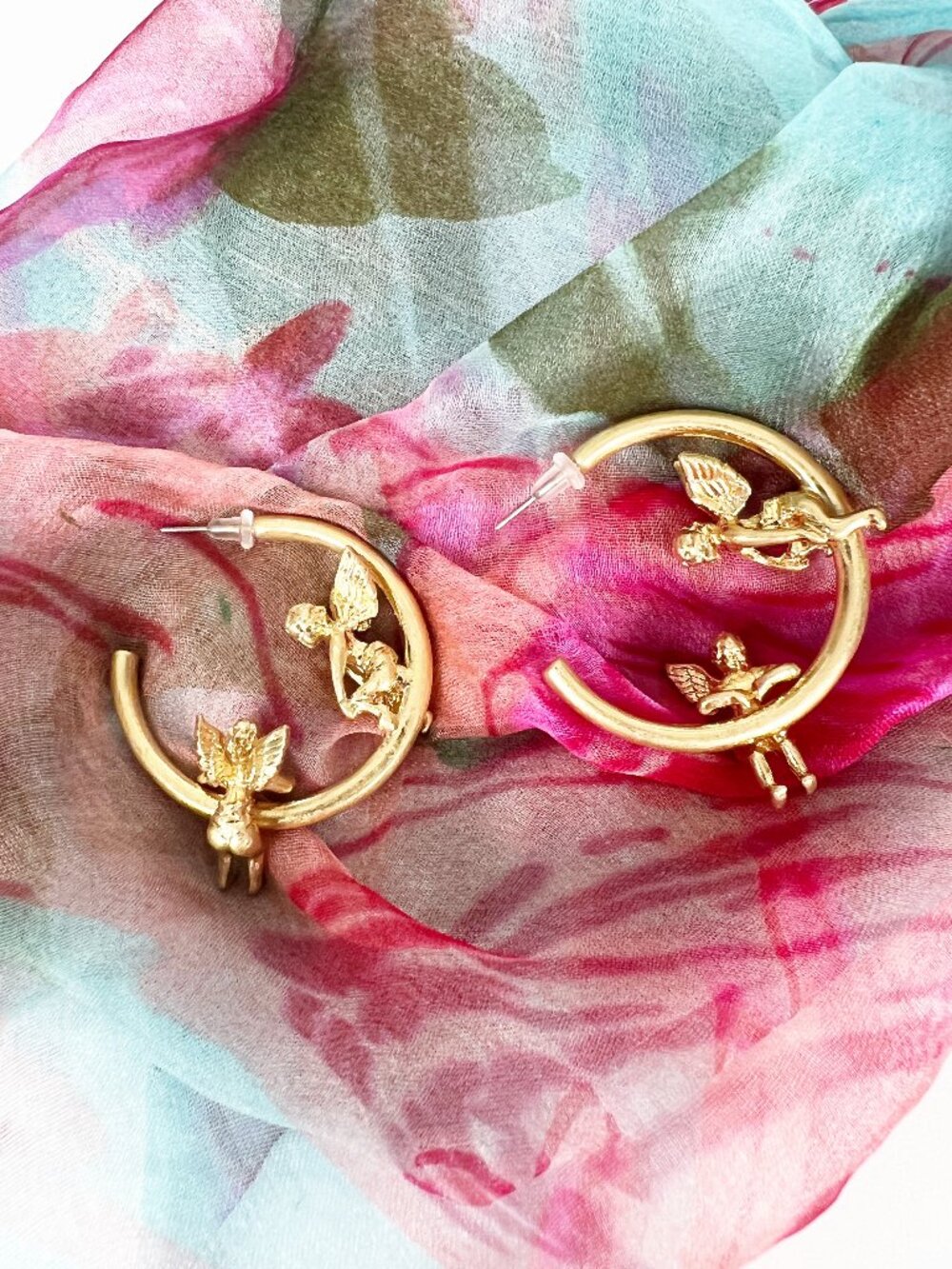 Anthropologie Gold Hoop Earrings Cherub Angels Cupid Whimsigoth Romantic Femme